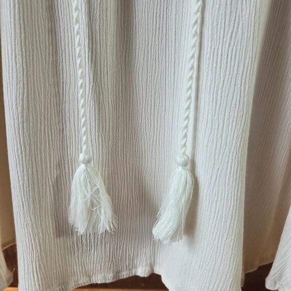 Krazy Kat Womens Ivory Floral Crochet Blouse L Tassels Boho Cottage Prairie - Picture 3 of 11